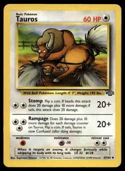 Tauros 47/64 Pokemon Card Jungle Uncommon 60 HP Lightly Played G16 - Image 1