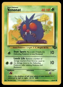Venonat 63/64 Pokemon Card Jungle Common 40 HP Lightly Played IP - Image 1