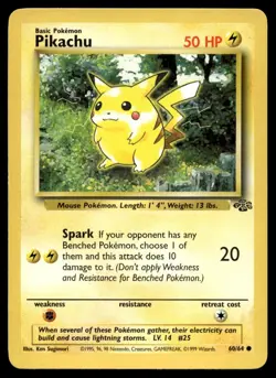 Pikachu 60/64 Pokemon Card Jungle Common 50 HP Lightly Played LE - Image 1