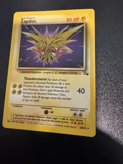 Zapdos Fossil Regular Non Holo Rare Unlimited Pokemon Card #30/62 LP Free Ship - Image 1