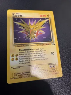 Zapdos Fossil Regular Non Holo Rare Unlimited Pokemon Card #30/62 LP Free Ship - Image 2
