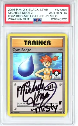 PSA Authentic Signed Michele Knotz Pokemon TCG Gym Badge (Misty) XY204 XY Holo - Image 1