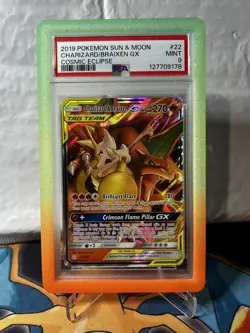 Charizard & Braixen GX #22 Cosmic Eclipse Tag Team Pokemon PSA 9 Guard Included - Image 1