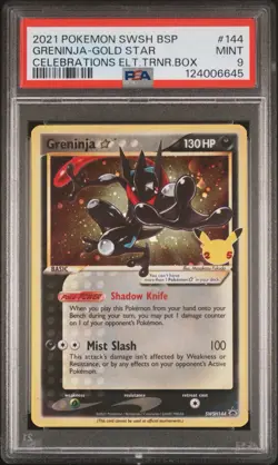 2021 POKEMON SWSH BLACK STAR PROMO #144 GRENINJA-GOLD STAR PSA 9 Swirl Alert 🚨 - Image 1