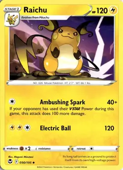 Raichu 050/195 SWSH12: Silver Tempest Pokemon Card TCG - Image 1