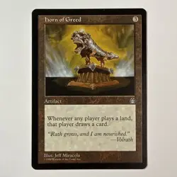 Rare Horn of Greed MTG Near Mint NM Condition Stronghold Artifact Card - Image 1