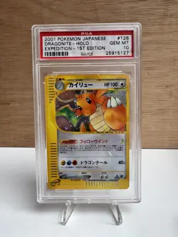 Pokemon TCG PSA 10 Dragonite Holo 126/128 Japanese Expedition 1st Edition 2001 - Image 1