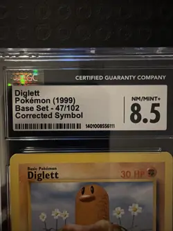 ⭐ CGC 8.5 ⭐ Diglett 047/102 Pokemon Base Set Regular Corrected Symbol Slab Card - Image 2