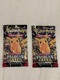Pokemon TCG Paldean Fates Booster Pack PIKACHU Artwork x2 Pack Factory Sealed - Image 1