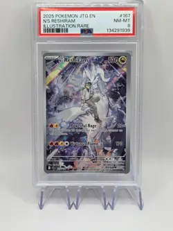 2025 POKEMON JTG EN-JOURNEY TOGETHER ILLUSTRATION RARE #167 N'S RESHIRAM PSA 8 - Image 1