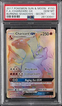 2017 POKEMON SUN & MOON BURNING SHADOWS SECRET #150 FULL ART/CHARIZARD GX PSA 10 - Image 1