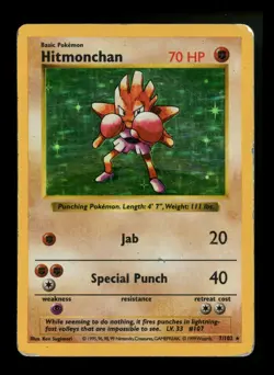 Hitmonchan 7/102 Base Set SHADOWLESS 1999 Holo Rare WOTC Pokemon Card TCG - Image 1