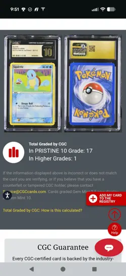 (POP 17) CGC 10 PRISTINE 2004 Pokemon Squirtle 82/112 EX FireRed & LeafGreen - Image 4