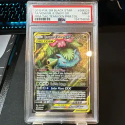 2019 POKEMON SM BLACK STAR PROMO #SM229 FULL ART/VENUSAUR & SNIVY GX PSA 9 - Image 1