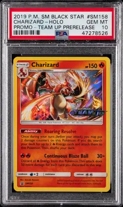 2019 POKEMON SM BLACK STAR PROMO TEAM UP PRERELEASE #SM158 CHARIZARD-HOLO PSA 10 - Image 1