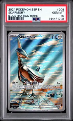 Pokemon TCG Skarmory Illustration Rare 209/191 Surging Sparks Holo PSA 10 2024 - Image 1
