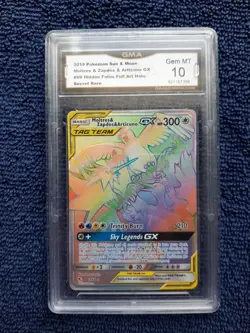 Hidden Fates Pokemon Moltres Zapdos Articuno GX 69/68 Secret Rare GMA 10 SEE Pic - Image 1