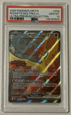 PSA 10 2025 Pokemon Destined Rival UPC Rocket’s Moltres Ex 208/182 - Image 1
