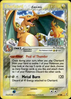Charizard 4/100 Crystal Guardians Pokemon Reverse Holo Heavily Played - Creased - Image 1