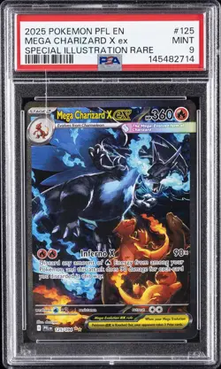 2025 POKEMON PFL EN-PHANTASMAL FLAMES #125 MEGA CHARIZARD X EX PSA 9 - Image 1