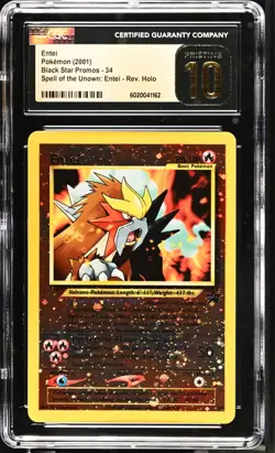 Pokemon Black Star Promos Entei 34 Reverse Holo CGC 10 Pristine, One Swirl, 2001 - Image 1