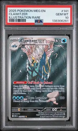 Clawitzer Illustration Rare 141/132 2025 Pokemon Mega Evolution PSA 10 Gem Mint - Image 1
