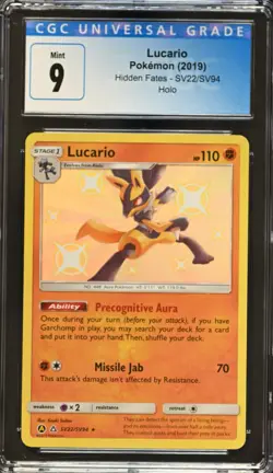 CGC 9 MINT Lucario SV22/SV94 Hidden Fates Shiny Vault Holo Rare Pokemon TCG 2019 - Image 1