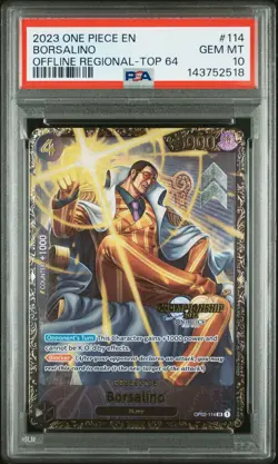 2023 ONE PIECE PROMOS OFFLINE REGIONAL-TOP 64 #114 BORSALINO PSA 10 - Image 1