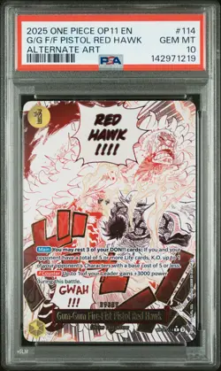 2025 One Piece OP11 Red Hawk Alt Art #114 PSA 10 GEM MINT Luffy Fire-Fist Pistol - Image 1