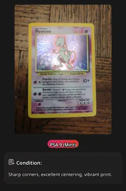 Pokemon Mewtwo Base Set Holo Rare English est. PSA 9 Card #10/102 WotC - Image 1