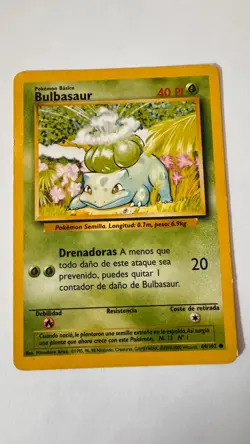 Bulbasaur 44/102 Common Unlimited Base Set Spanish Pokemon Card 1999 MP - Image 1