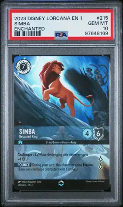 2023 DISNEY LORCANA EN 1-THE FIRST CHAPTER #215 SIMBA - RETURNED KING PSA 10 - Image 1