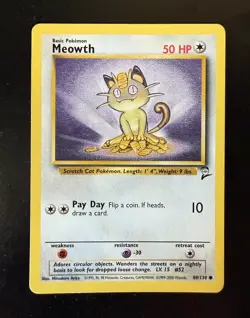 Meowth 080/130 Base Set 2 Regular Common Card Pokemon TCG Vintage - Image 1