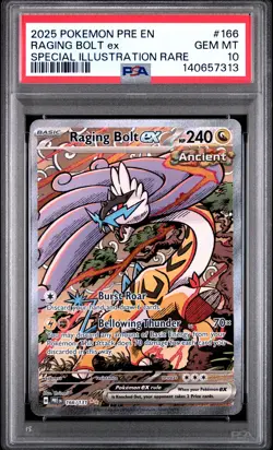 2025 POKEMON PRE EN-PRISMATIC EVOLUTIONS #166 RAGING BOLT EX PSA 10 - Image 1