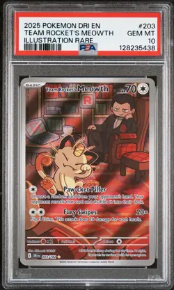 2025 POKEMON DRI EN-DESTINED RIVALS #203 TEAM ROCKET'S MEOWTH PSA 10 - Image 1
