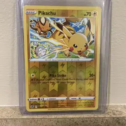 2022 Pokemon Silver Tempest Pikachu Reverse Holo Foil NM 049/195 w/ Dedenne - Image 1