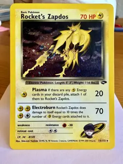 Pokemon TCG Rocket's Zapdos #14 [LP] Gym Challenge Vintage Holo - Image 1