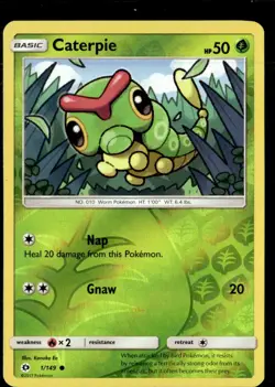 Pokemon Caterpie 1/149 Sun Moon Base Set Reverse Holo Common 2 Card Lot - Image 1