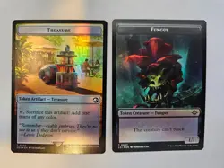 MTG FOIL Treasure | Fungus Double-Sided Token - Jurassic Park - Ixalan - Image 1
