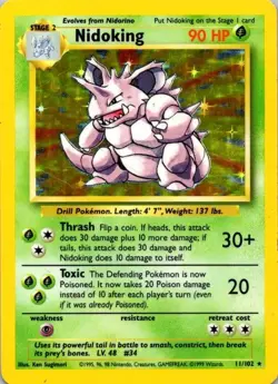 Pokemon TCG Nidoking 11/102 Base Set Holo Unlimited LP/MP (SKU 1-5) - Image 1