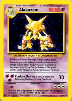 Pokemon TCG Base Set - Alakazam 1/102 Holo 1999 LP (SKU 1-5) - Image 1