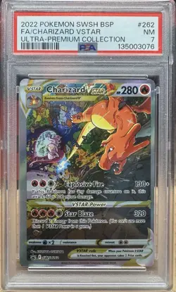 PSA 7 Charizard VStar 2022 Pokemon Charizard UPC SWSH262 OC Error Print Dot - Image 1