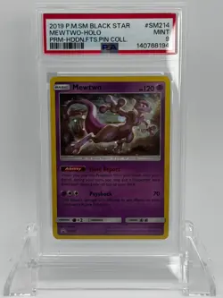 2019 Pokemon Mewtwo SM214 PSA 9 Black Star Promo Hidden Fates Pin Collection - Image 1