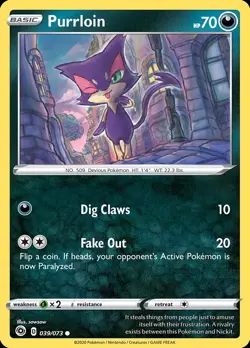 Pokemon Purrloin (39/82) Champion's Path LP REVERSE HOLO - Image 1