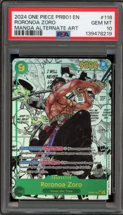 One Piece CCG Roronoa Zoro PRB01 Manga Alternate Art OP06-118 PSA 10 Gem Mint - Image 1