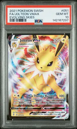 2021 POKEMON SWORD & SHIELD EVOLVING SKIES #051 FULL ART/JOLTEON VMAX PSA 10 - Image 1