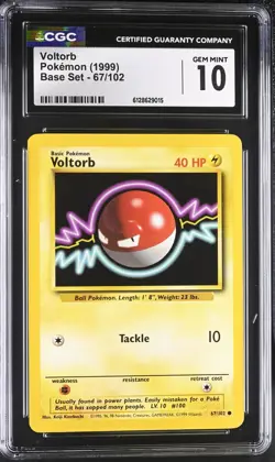 1999 Pokemon Card Voltorb (Voltorbe) 67/102 Base Set Unlimited CGC 10 GEM - Image 1