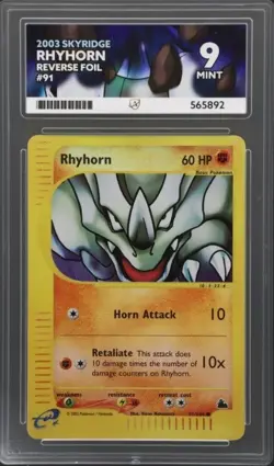 Pokemon Rhyhorn 91/144 Reverse Holo Skyridge Ace Mint 9 Top Pop - Image 1