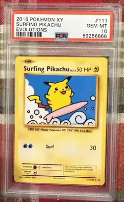 2016 POKEMON XY EVOLUTIONS #111 SURFING PIKACHU PSA 10 - Image 2