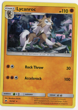 Lycanroc 76/147 Burning Shadows Cracked Ice Holo Pokemon Card - Image 1